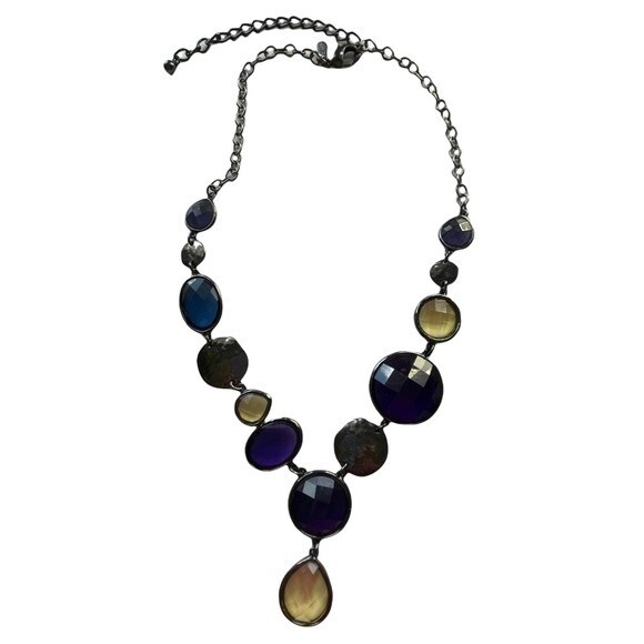 Chico's Necklace Gun Metal Tone with Multi Colored Cabochons - Picture 2 of 10